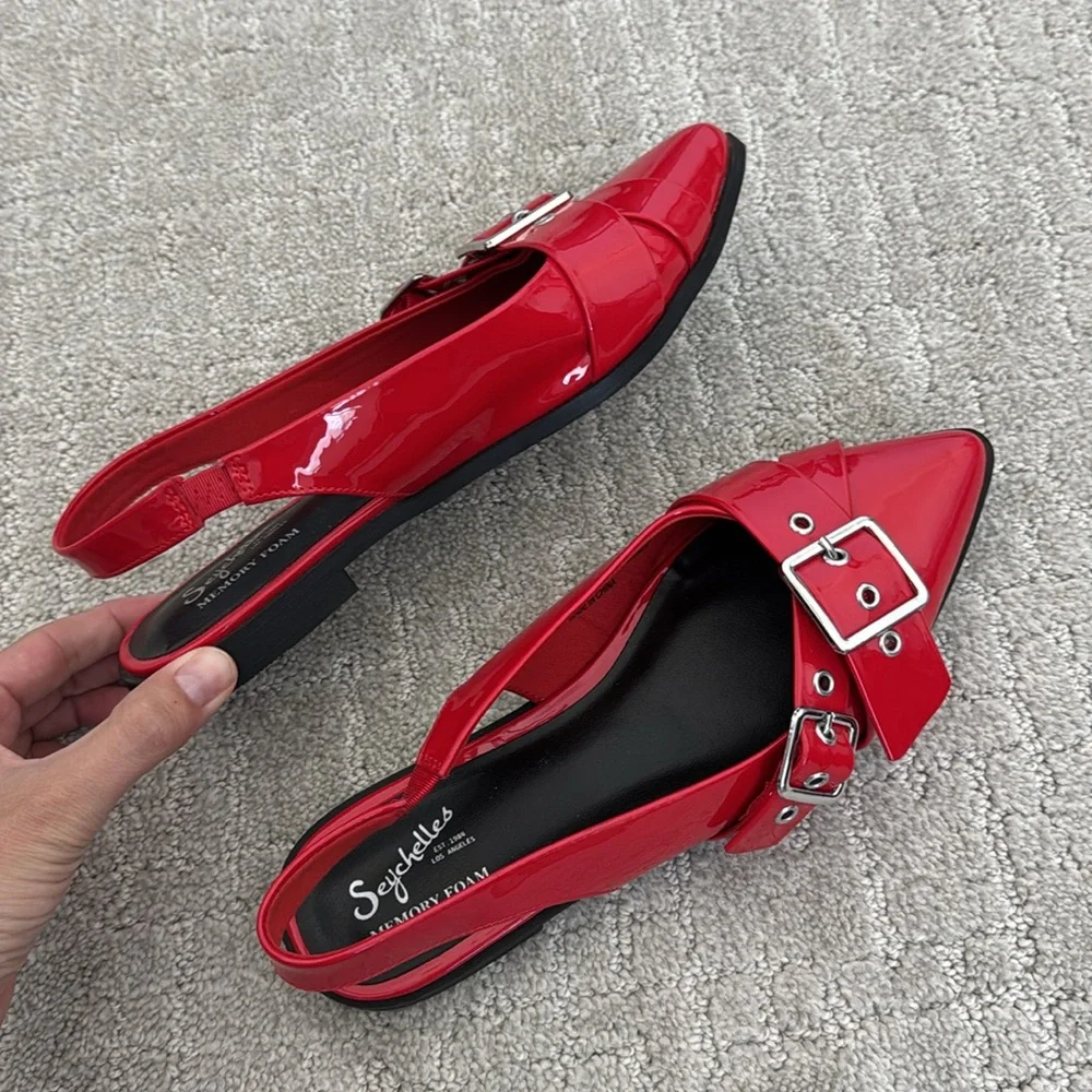 Seychelles Avanna Slingback Buckle Flats Women Red Pointed Toe Memory Foam